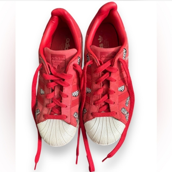 ADIDAS x THE FARM Collab Superstar Pineapple Embroidered Red/Red/White Sneakers - Picture 8 of 9